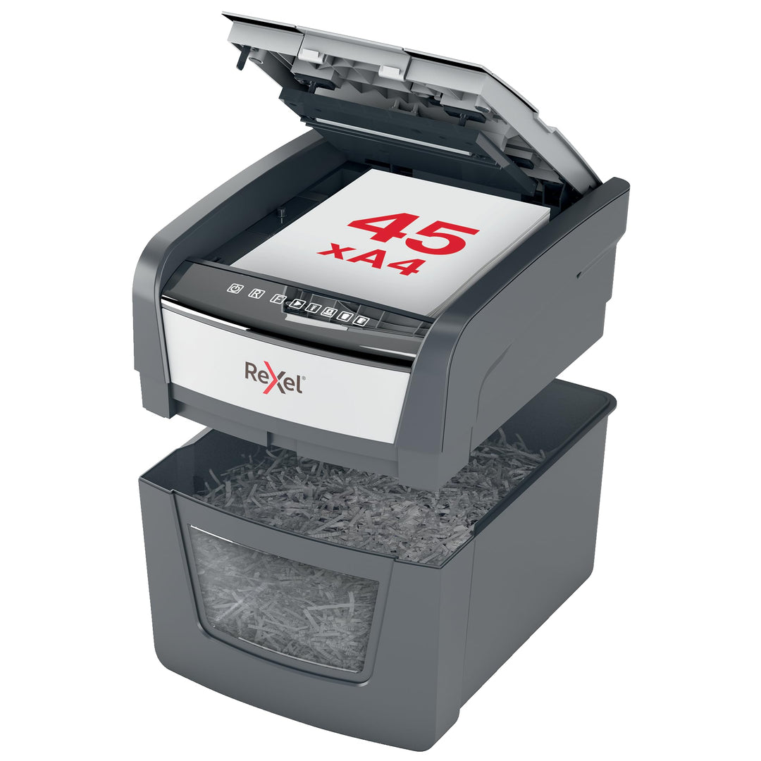 Rexel Optimum AutoFeed+ 45X Automatischer Aktenvernichter, 45 Blatt automatisch, Sicherheitsstufe P4
