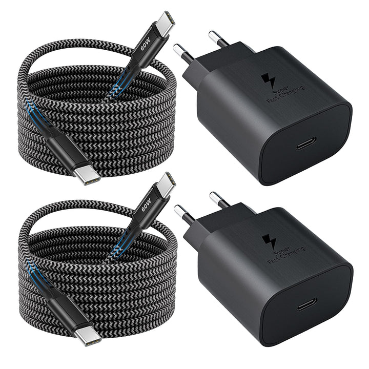 2er-Pack 25W USB C Ladegerät, Schnellladegerät Netzteil Super Fast Charger mit 2 m PD Schnellladekab