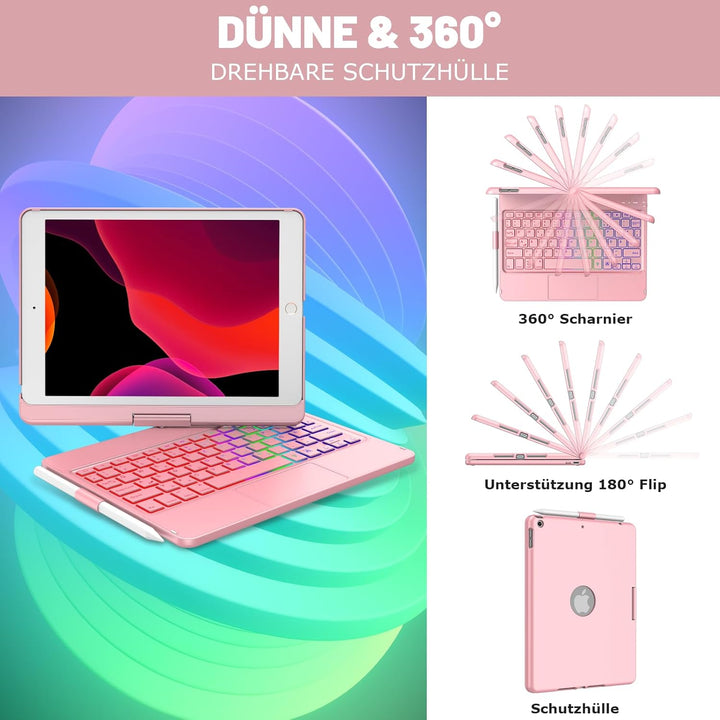 CC Store Hülle mit Tastatur für iPad 10.2, 360° Drehbare Touchpad Tastatur für iPad 9/8/7 Generation