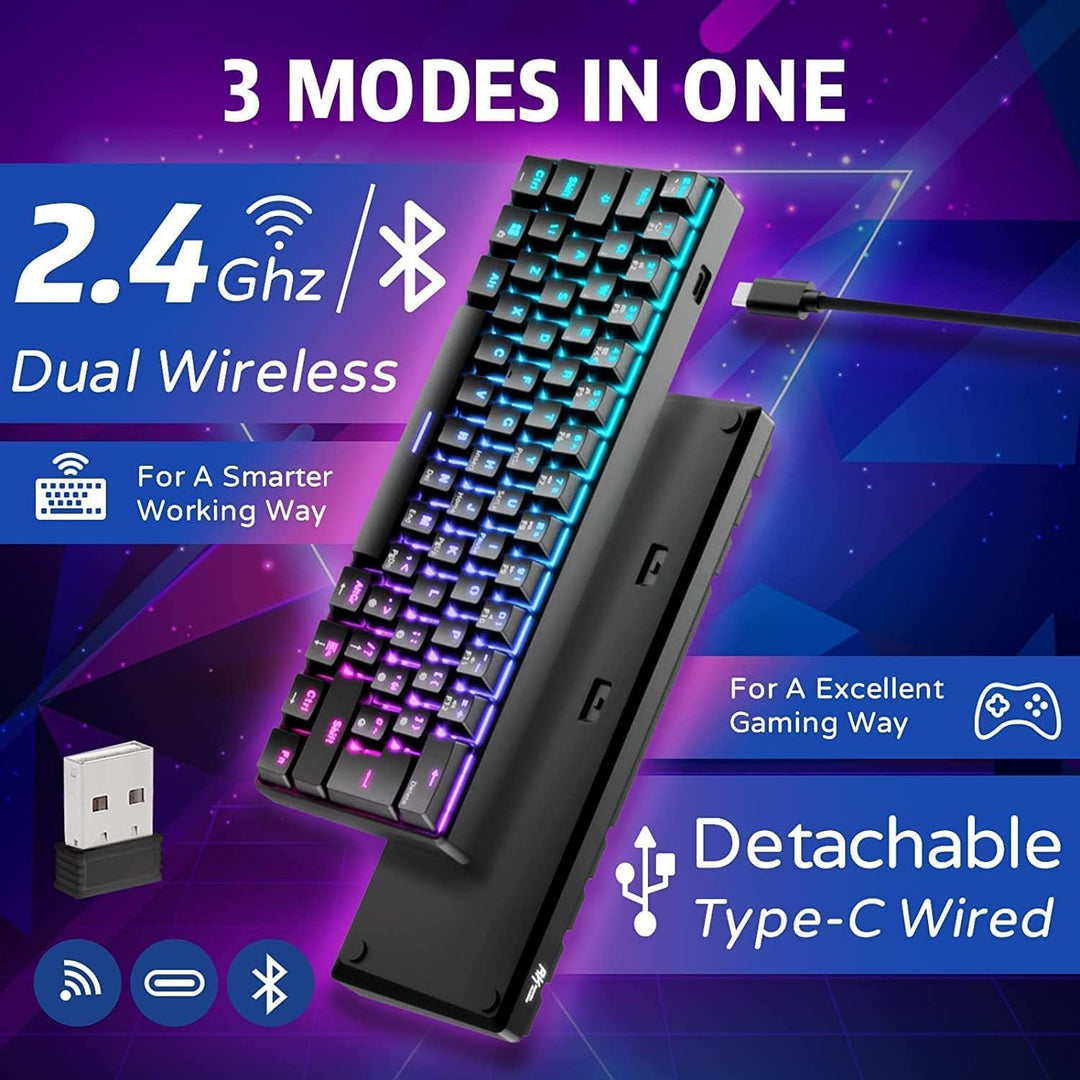 RK ROYAL KLUDGE RK61 Mechanische Tastatur 2,4 GHz Kabellose/Bluetooth/Verkabelte 60% Gaming Tastatur