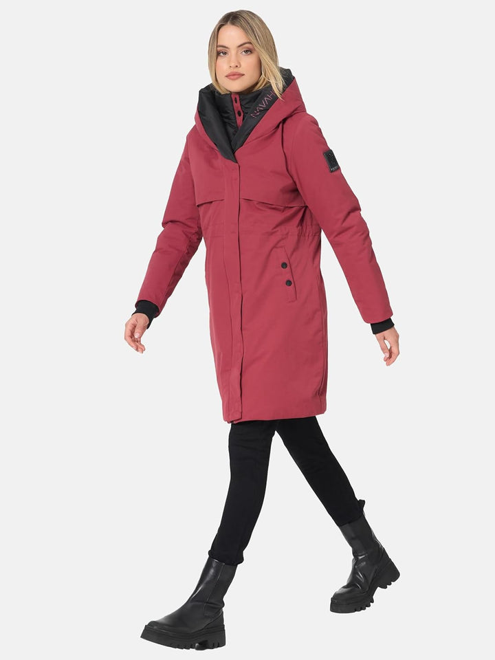 Navahoo Damen Mantel Lange warme Winter Steppjacke mit Kapuze Snowelf XS-XXL XXL Bordeaux, XXL Borde