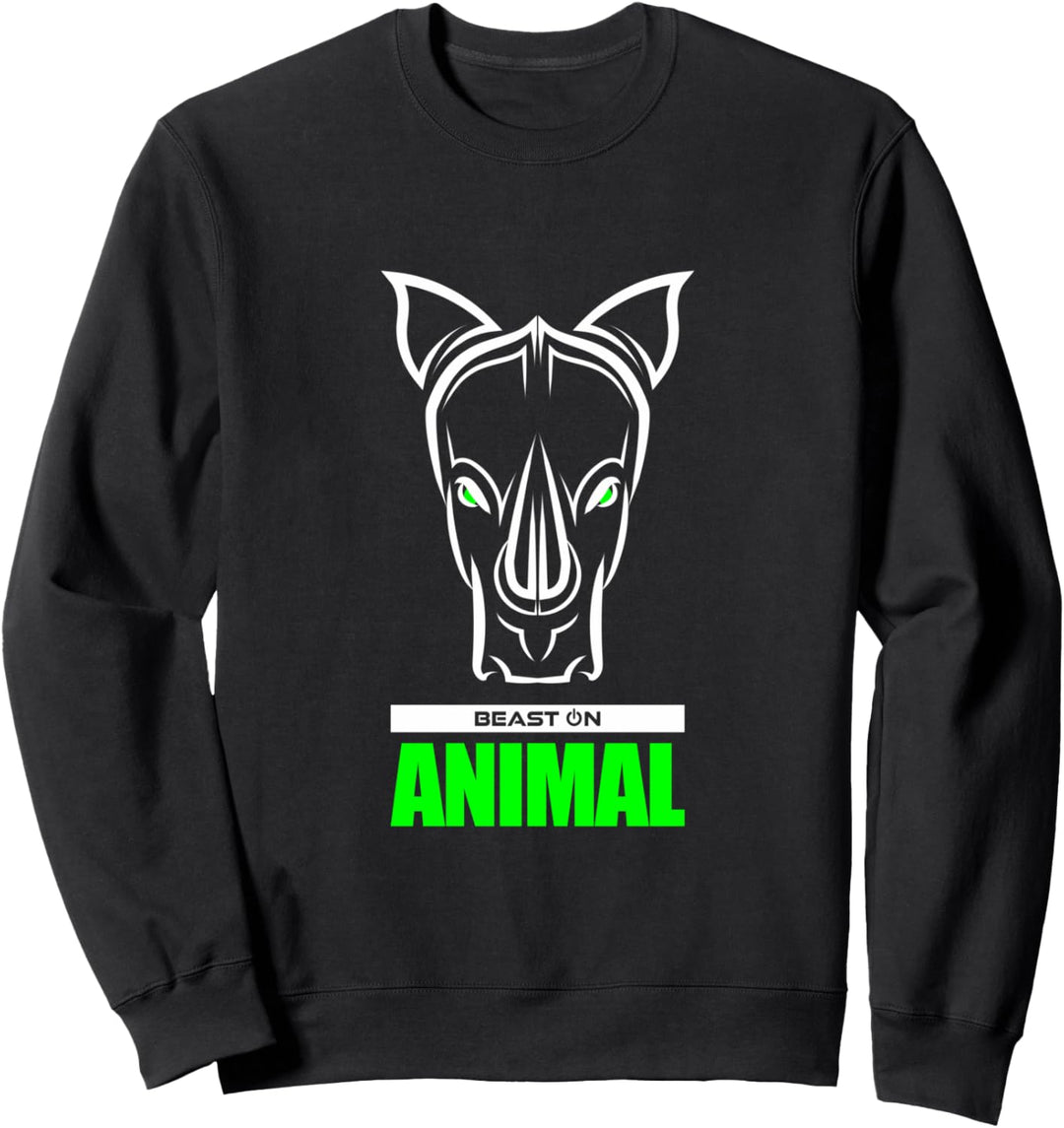 Gym Rhino Kopf Grün Animal Gains Workout Fitness Training Sweatshirt