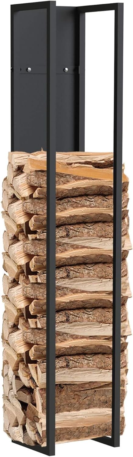 DanDiBo Kaminholzregal Innen Metall Schwarz Kaminholzständer mit Rückwand an der Wand Hängend Holzko