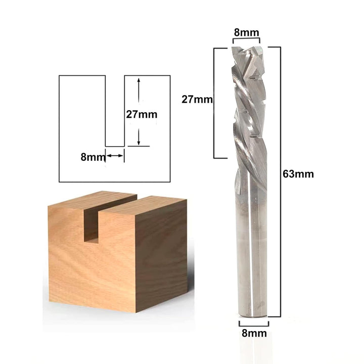 Sinoprotools CNC Spiralnutfräser mit Sägezahn, 8mm Schaft 27mm Schnittlänge Up-Downcut-Schneide, VHM