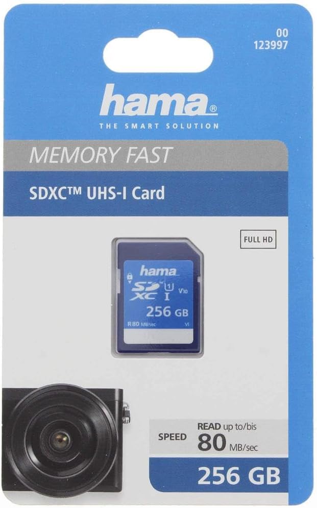 Hama 256 GB SDXC-Speicherkarte, Class 10, V10, UHS-I (bis zu 90MB/s, für Full-HD- und 3D-Video-Aufna