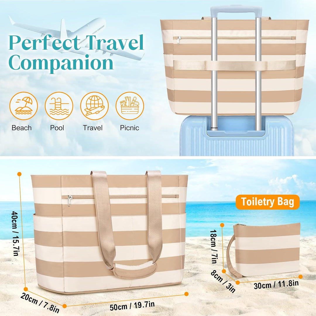Strandtasche mit Reissverschluss XXL Familie Strandtasche Damen Gross Shopper Tasche Beach Tote Bag