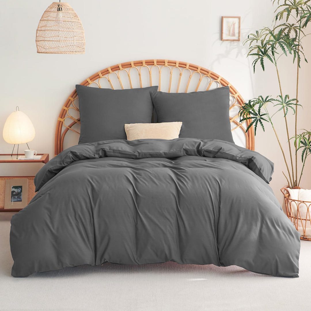 WAVVE Bettwäsche 155x220 3 teilig Grau - Bettbezug 155 x 220 Set mit 2 Kissenbezüge 80x80 cm, Bettwä