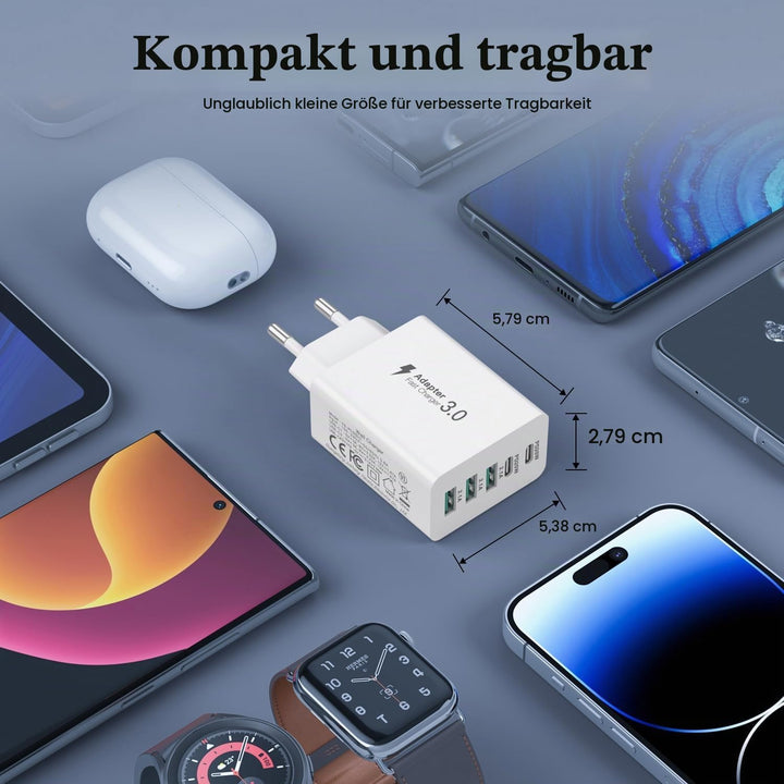 3er Pack USB C Ladegerät 50W, 5 Ports Mehrfach USB Stecker mit【2 USBC+3 USBA】, 50W Netzteil Wand-Lad
