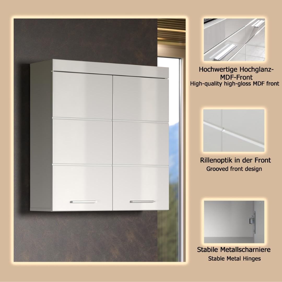 trendteam smart living Badezimmer Hängeschrank Wandschrank Amanda, 73 x 77 x 23 cm in Weiss / Weiss