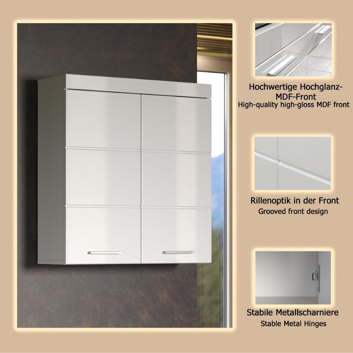 trendteam smart living Badezimmer Hängeschrank Wandschrank Amanda, 73 x 77 x 23 cm in Weiss / Weiss