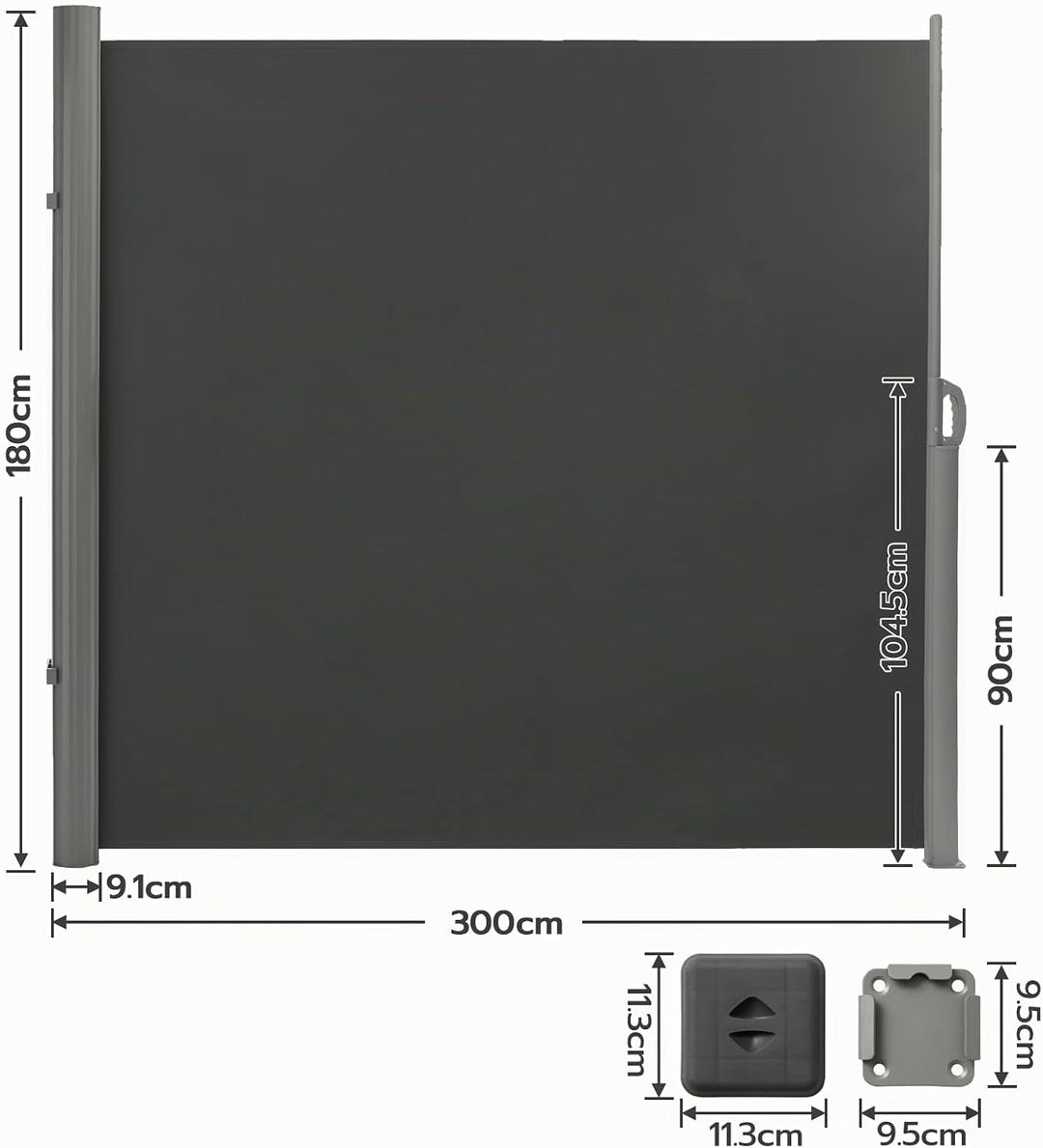 LARMNEE Alu-Seitenmarkise, ausziehbar, 180 x 300 cm, Sichtschutz, Sonnenschutz, Blickdicht, Seitenro