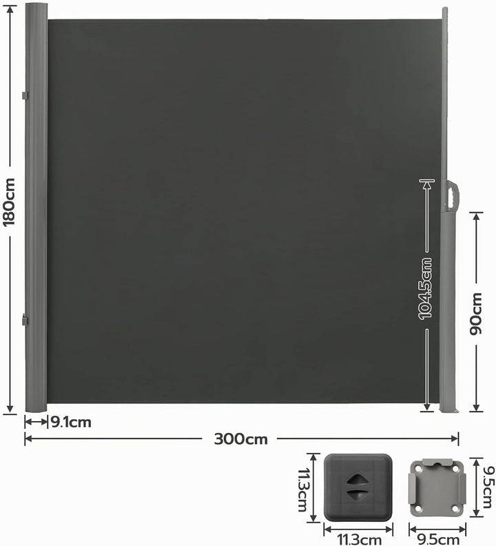 LARMNEE Alu-Seitenmarkise, ausziehbar, 180 x 300 cm, Sichtschutz, Sonnenschutz, Blickdicht, Seitenro