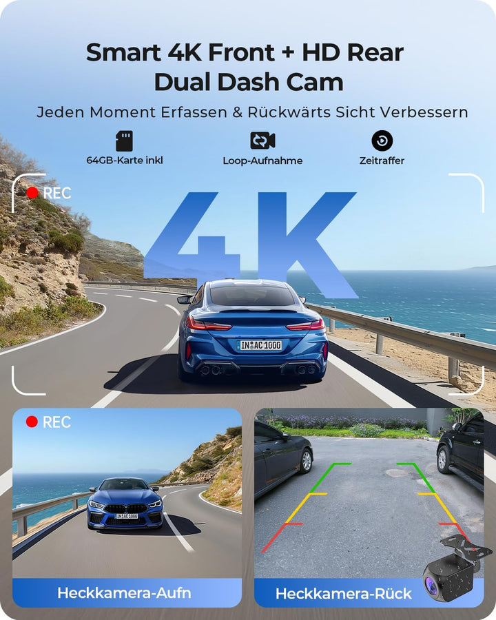 9,26" Drahtloses Tragbarer Car Play Display mit 4K-Front- &amp; HD-Rückfahr-Dual-Dashcam für Apple CarPl