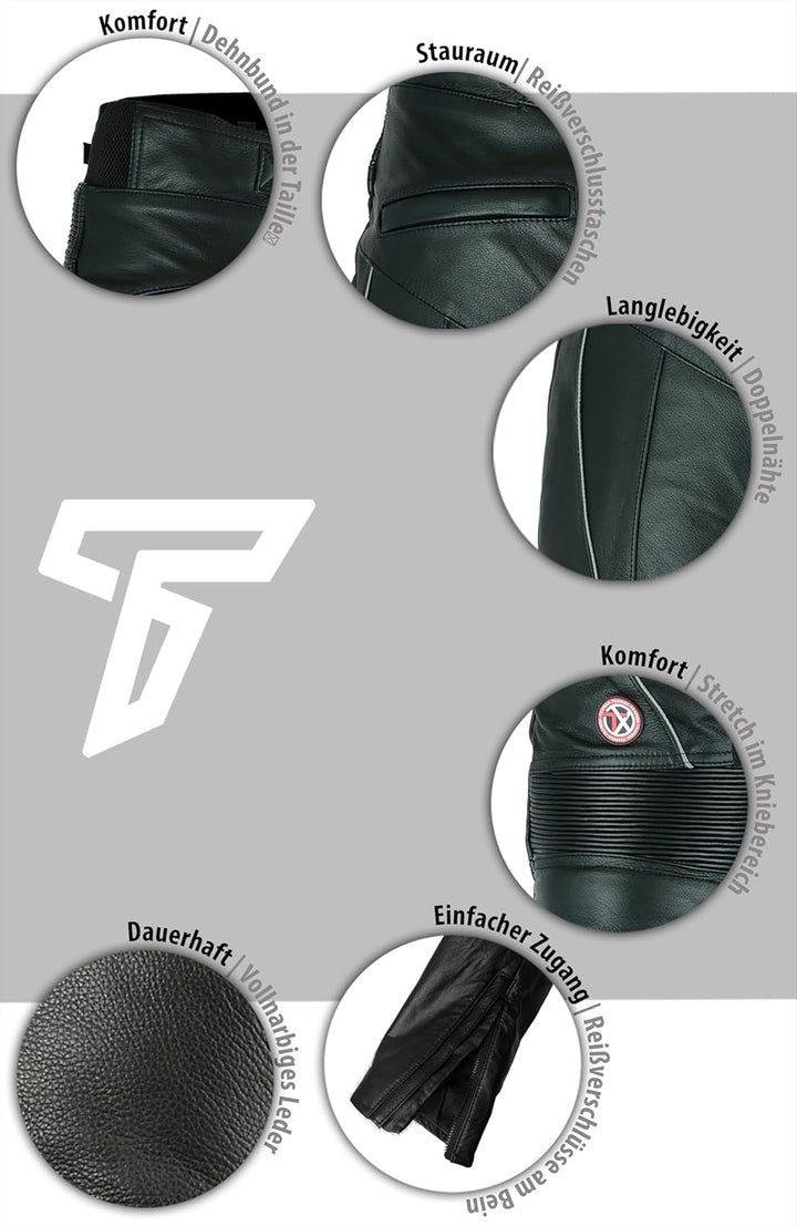 TEXPEED motorradhose leder wasserdicht herren mit protektoren - Schwarz Vollnarbiges Lederhose echtl
