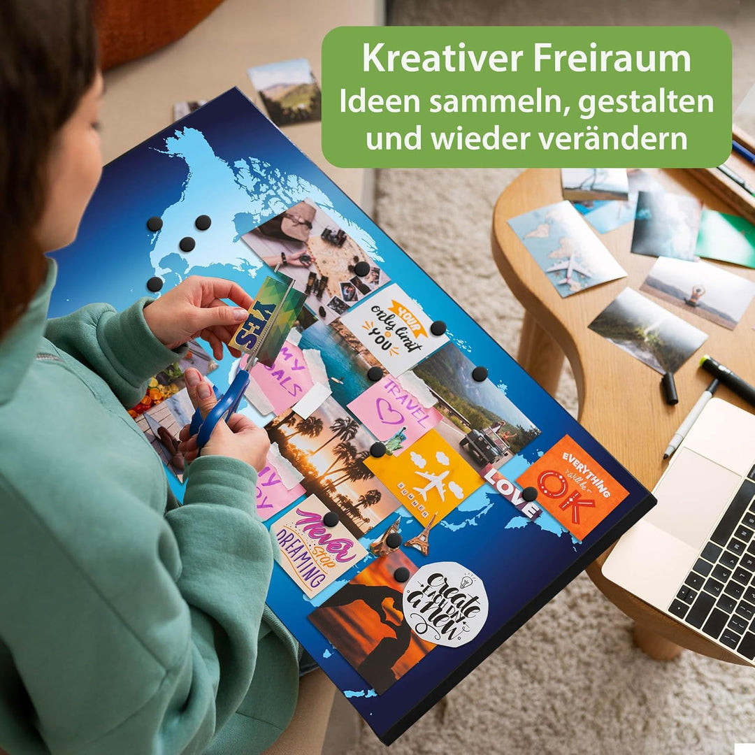 banjado Magnettafel schwarz 78 x 37cm / Magnetwand Metall/Magnetpinnwand als Memoboard/Pinnwand Magn