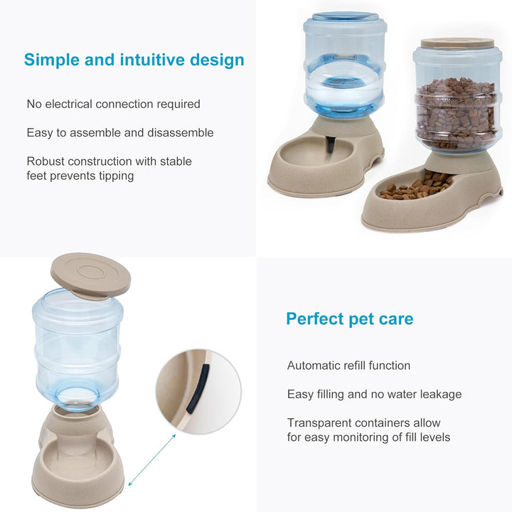 Intirilife Futterspender und Wasserspender aus Kunststoff in Grau mit Schaufel - 2X 3.6 L Füllmenge