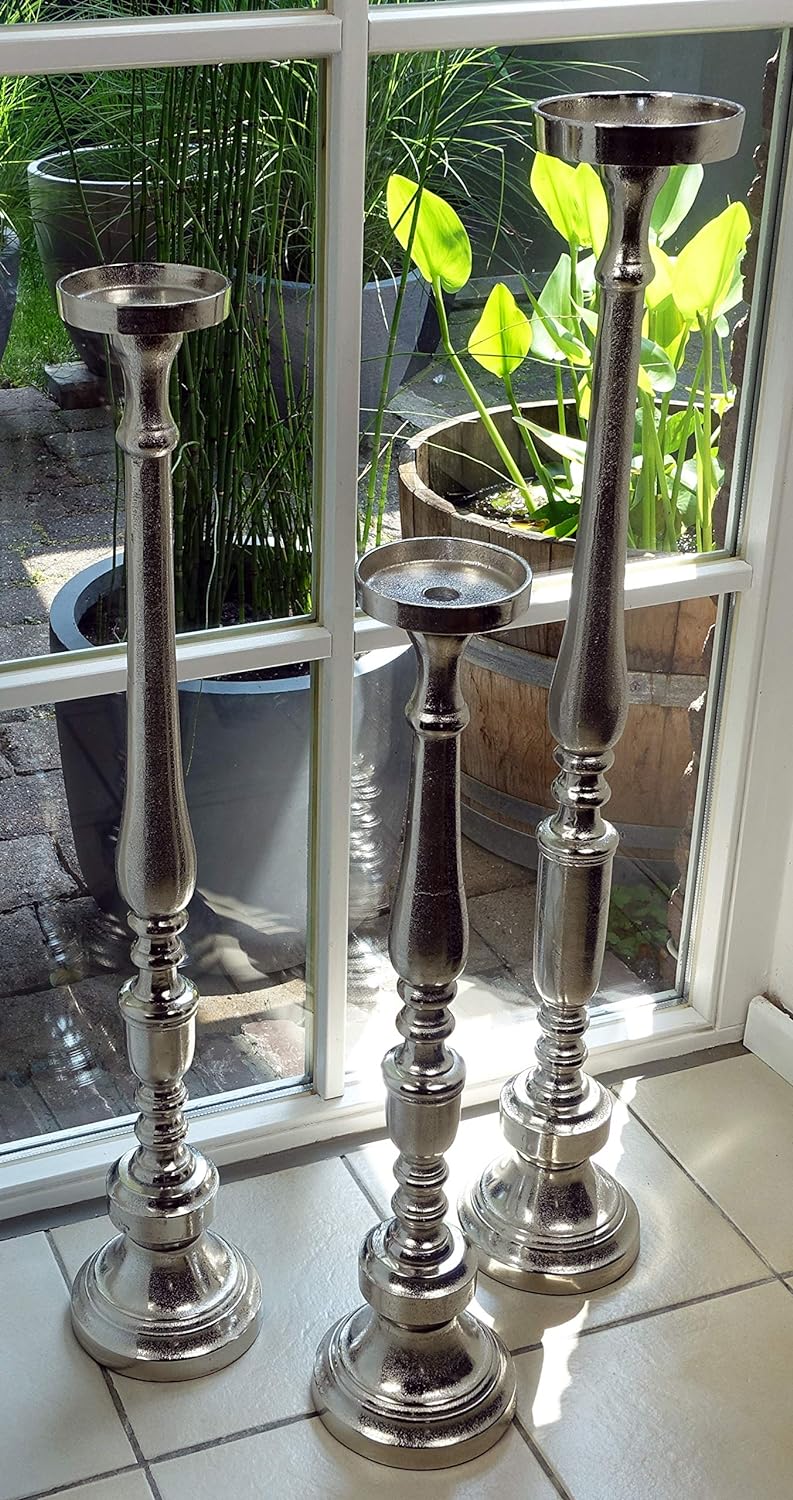 Kerzenständer Kerzenhalter Aluminium Deko Gross Silber Raw - Kerzenleuchter Modern aus Metall - XXL