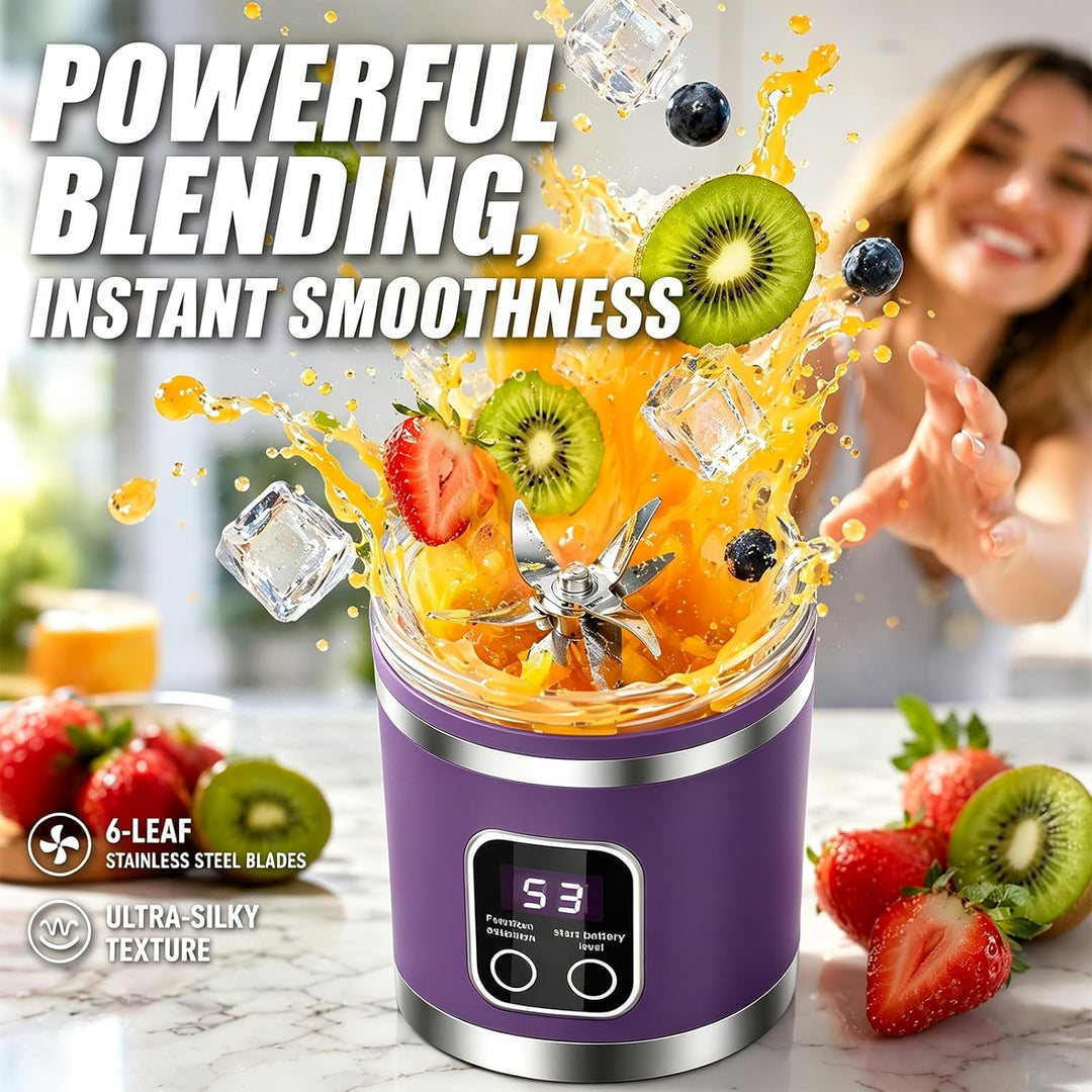 Tragbarer Mixer Smoothie Maker, Mini Mixer to go 450 ml, Wiederaufladbar, Becher mit LED Display, 12