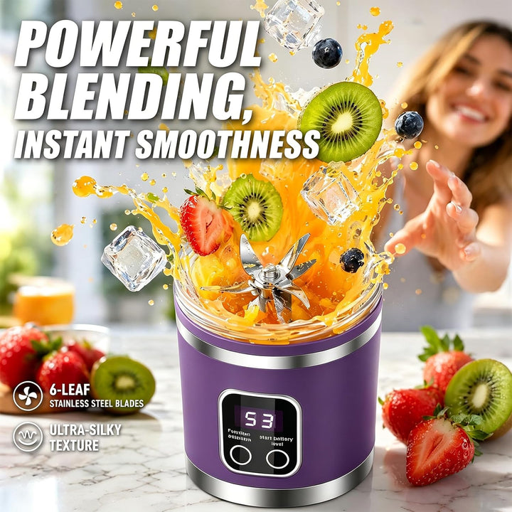 Tragbarer Mixer Smoothie Maker, Mini Mixer to go 450 ml, Wiederaufladbar, Becher mit LED Display, 12
