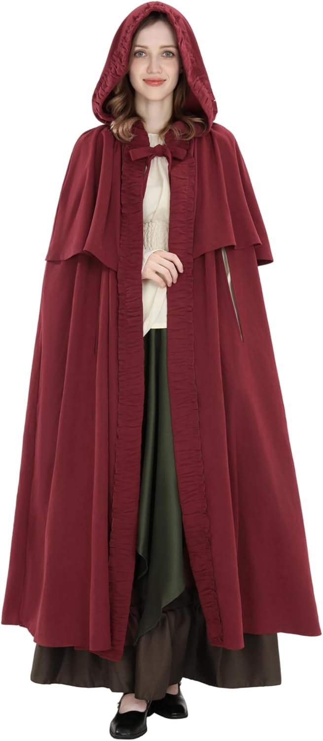Mittelalter Umhang Damen mit Kapuze – Halloween Cape Vampir Kostüm Hexe Frauen Umhang Schwarz Vampir