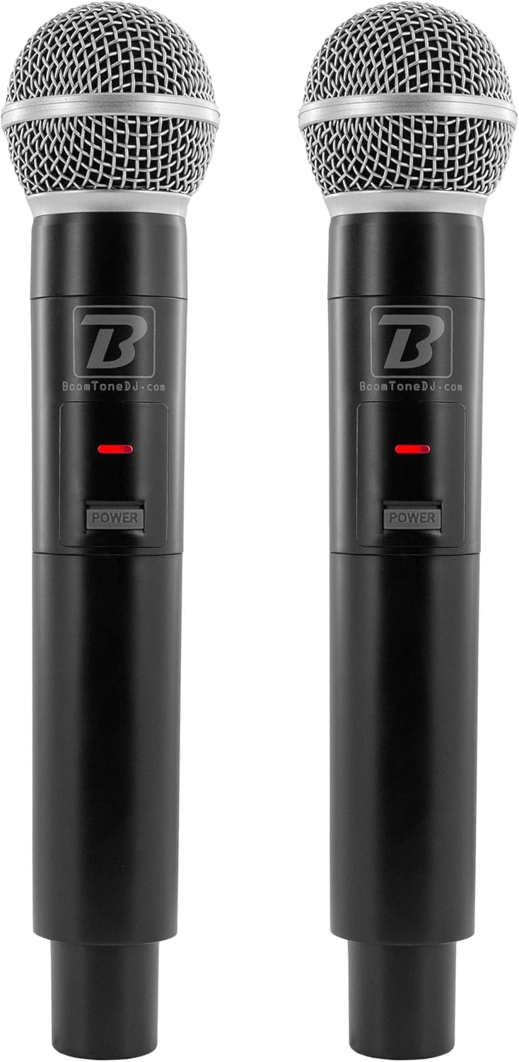 BoomToneDJ UHF Duo – komplettes kabelloses UHF-Mikrofonsystem – 2 dynamische Handmikrofone – Dual Ch