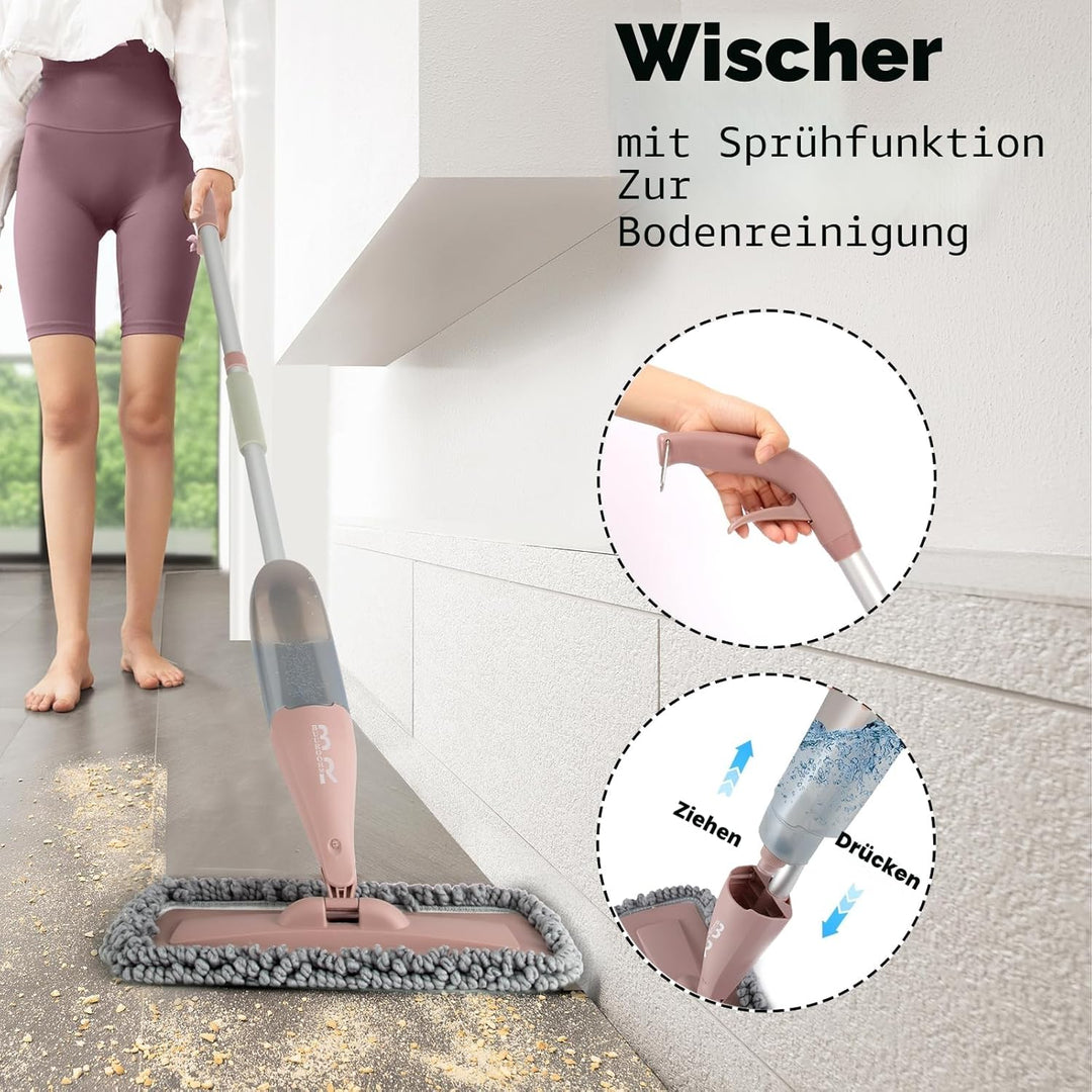 Wischer mit Sprühfunktion,BUUROOHM Bodenwischer mit Sprühfunktion,mit Nachfüllbare Flaschen, Waschba