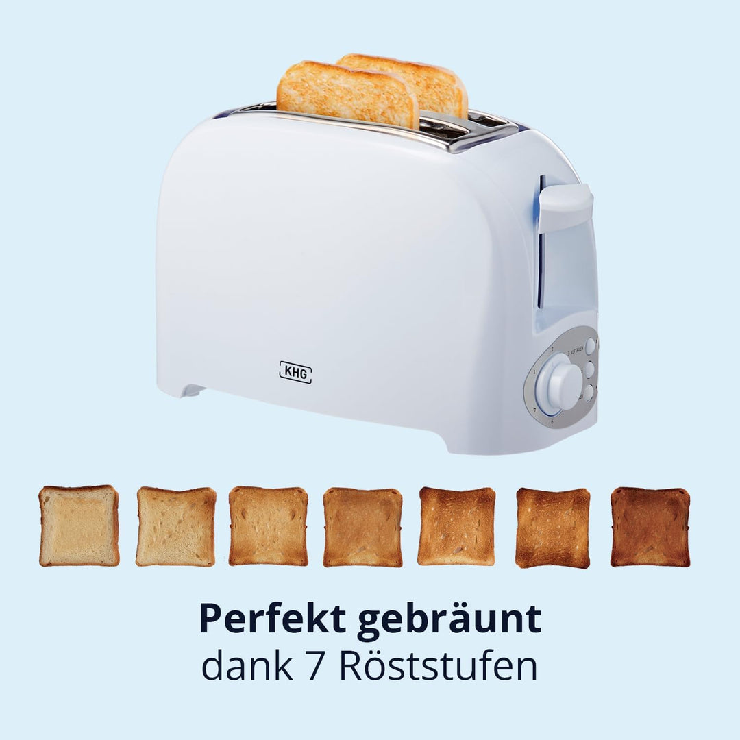 KHG Toaster TO-755 W | Toaster 2 Scheiben Weiss 750 W | mit Brötchenaufsatz, 7 Bräunungsstufen mit B