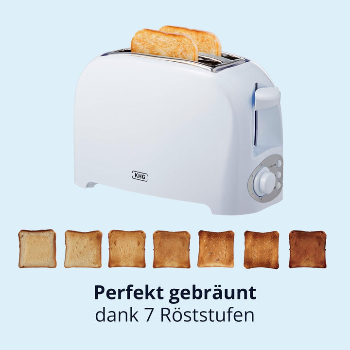 KHG Toaster TO-755 W | Toaster 2 Scheiben Weiss 750 W | mit Brötchenaufsatz, 7 Bräunungsstufen mit B