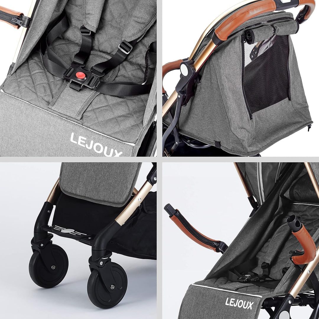 Lejoux™ Baby Kinderwagen Kinderwagen,Leichter faltbarer Reisebuggy mit 5-Punkt-Gurt, verstellbarer R