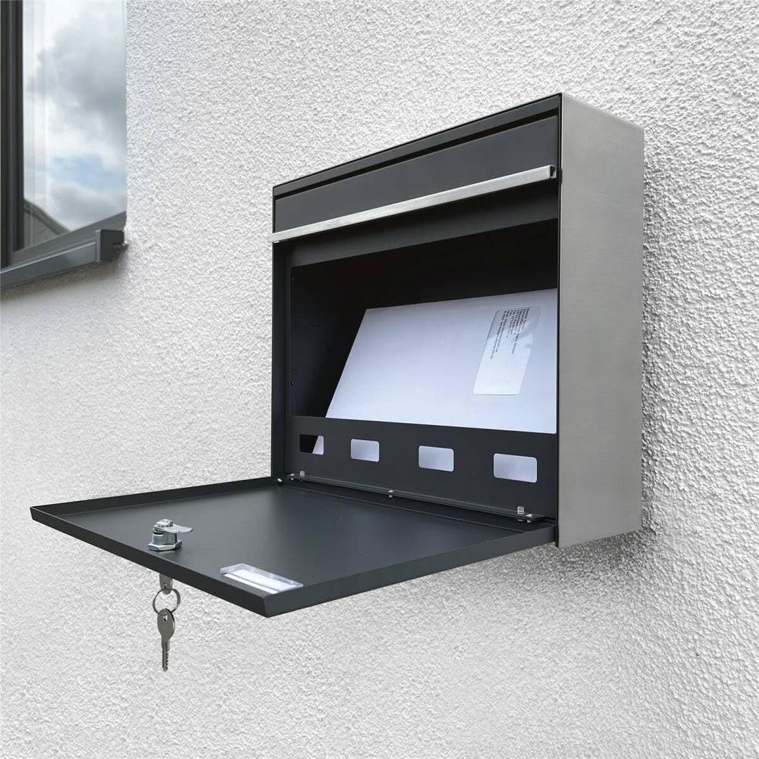 Metzler XXL Briefkasten in Anthrazit RAL 7016 aus massivem Stahl mit austauschbarem Namensschild, Wa