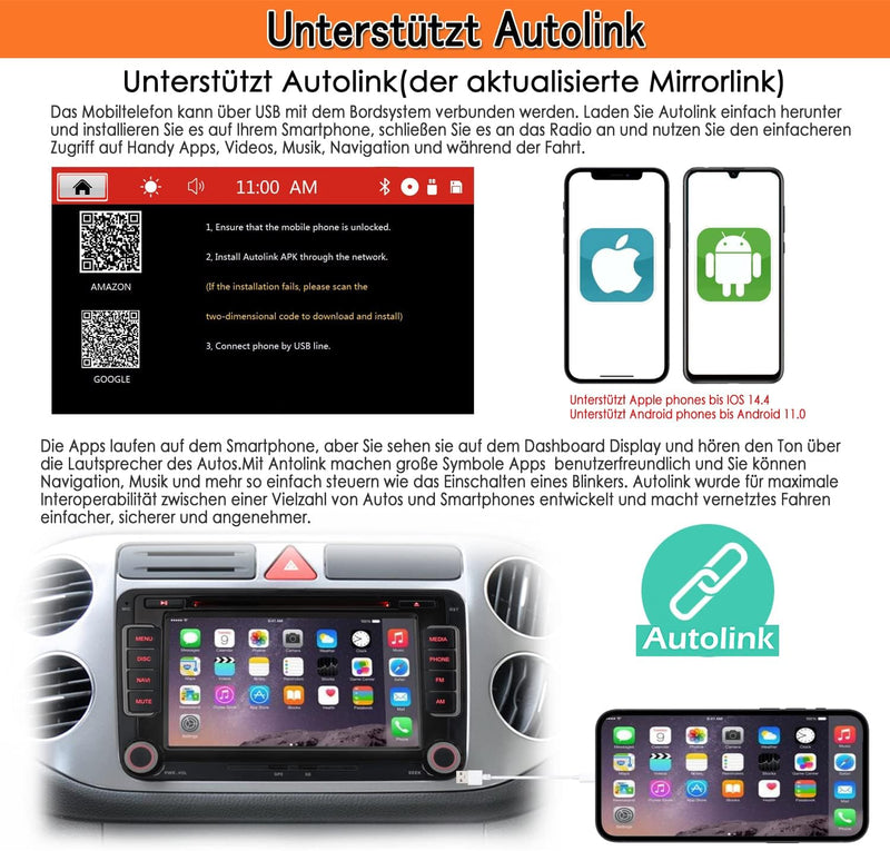 iFreGo 7 Zoll 2 Din Autoradio+Rückfahrkamera Für Volkswagen Seat und Skoda,Autoradio Bluetooth GPS N