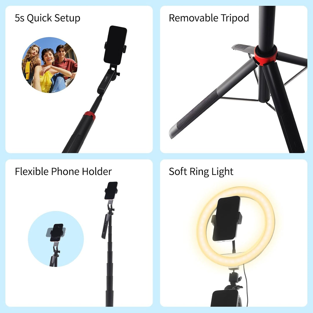 Handy Stativ mit Ringlicht – 10,0" Dimmbares Ringlicht, 180cm Höhenverstellbare Stativ &amp; Fernbedienu
