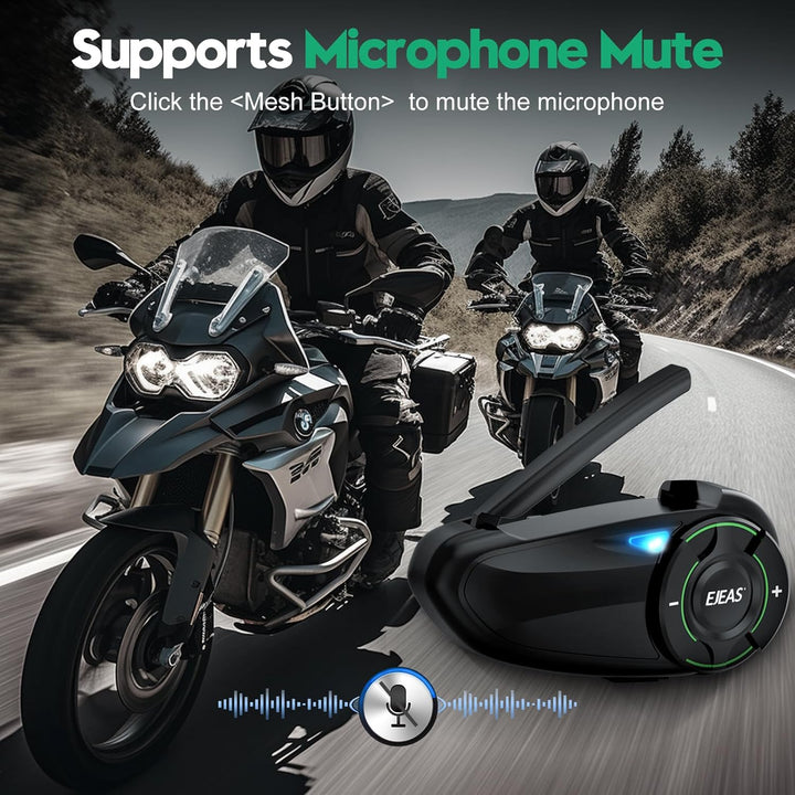 EJEAS Q8 Mesh Motorrad Bluetooth Headset, Helm Intercom für bis zu 6 Motorradfahrer Kommunikationssy