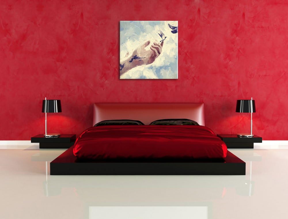 Pixxprint Vögel fliegen in die Freiheit Pinsel Effekt, Format: 70x70 auf Leinwand, 70x70