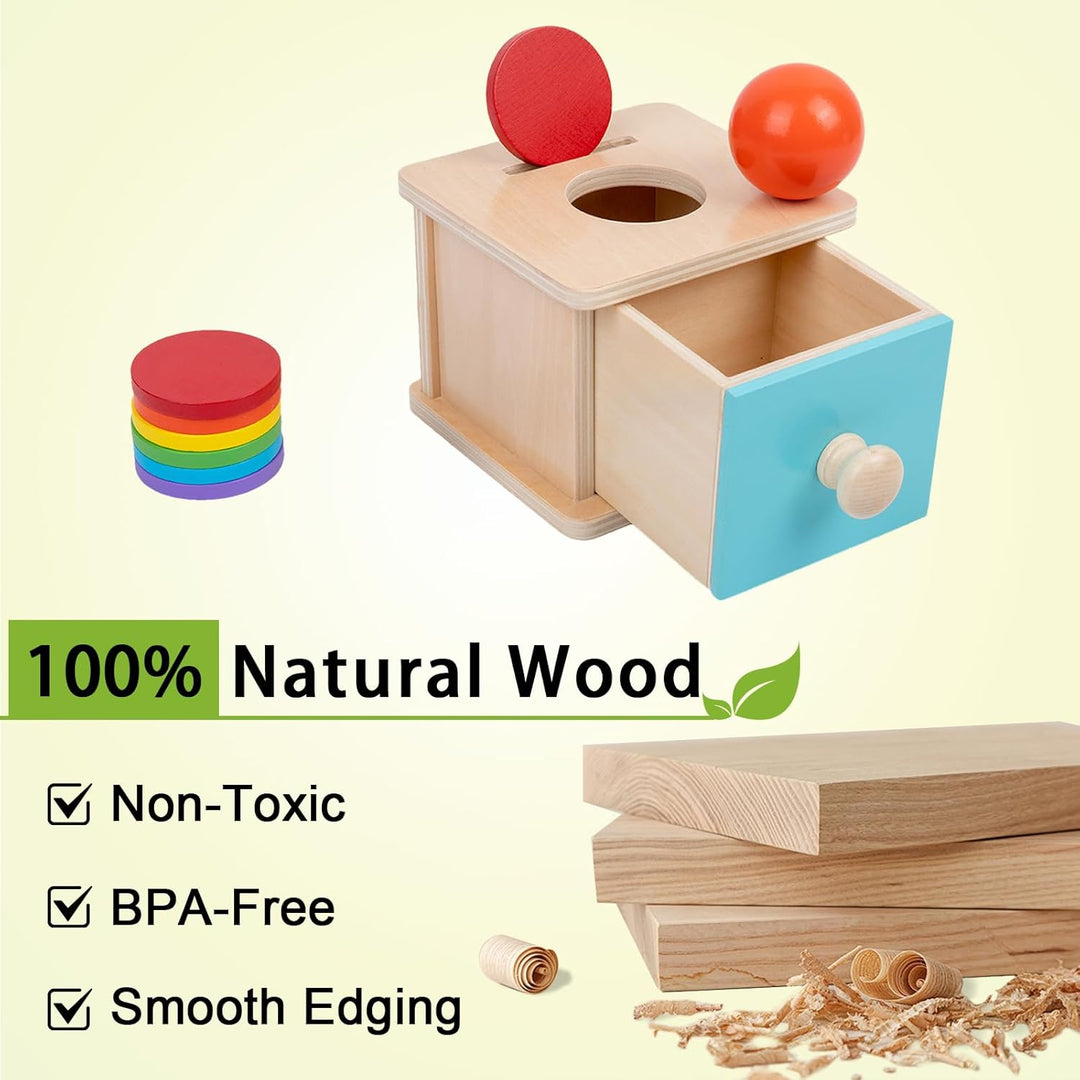Adena Montessori Spielzeug ab 6 Monate – 2-in-1 Holz Münzbox & Ballbox für Babys – Lernspielzeug zur