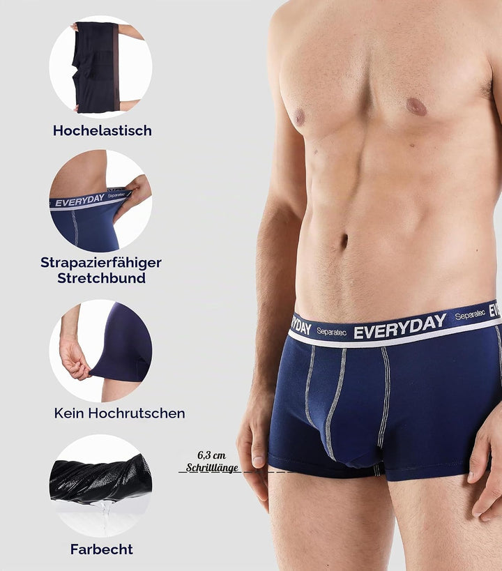 Separatec Herren Boxershorts 7er Pack Doppelbeutel Dual Pouch, Baumwolle Unterhosen Männer, Stretcke