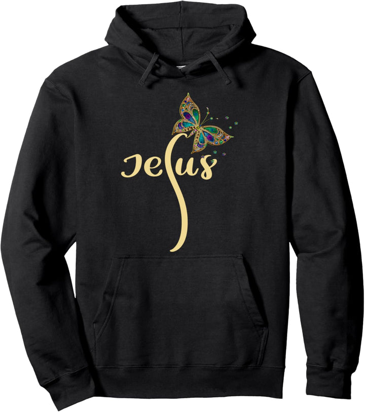 Jesus Kalligraphie mit Schmetterling Religiöses Design Pullover Hoodie