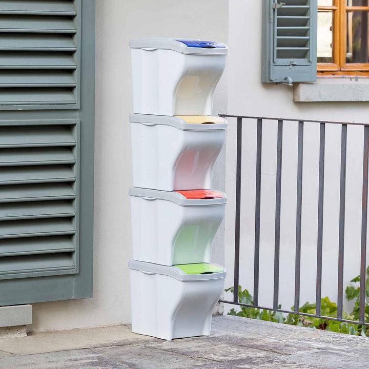 bama Mülleimer 4er-Set für Abfalltrennung - 20 Liter, Multiple Farben - Umweltfreundlich, Poker Seri