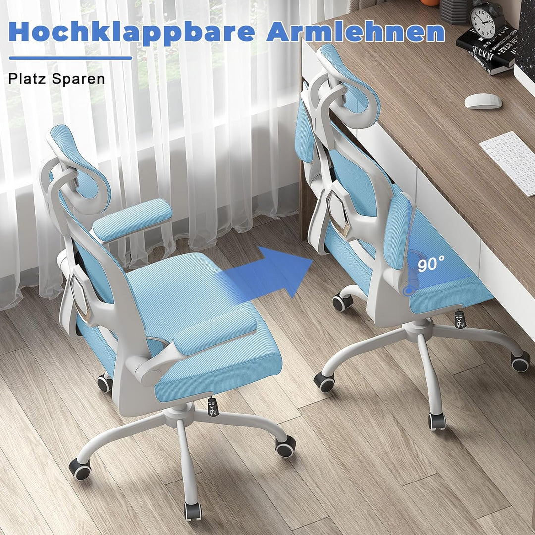 naspaluro Ergonomischer Bürostuhl: Schreibtischstuhl mit C-förmiger Lordosenstütze,Verstellbarer Kop