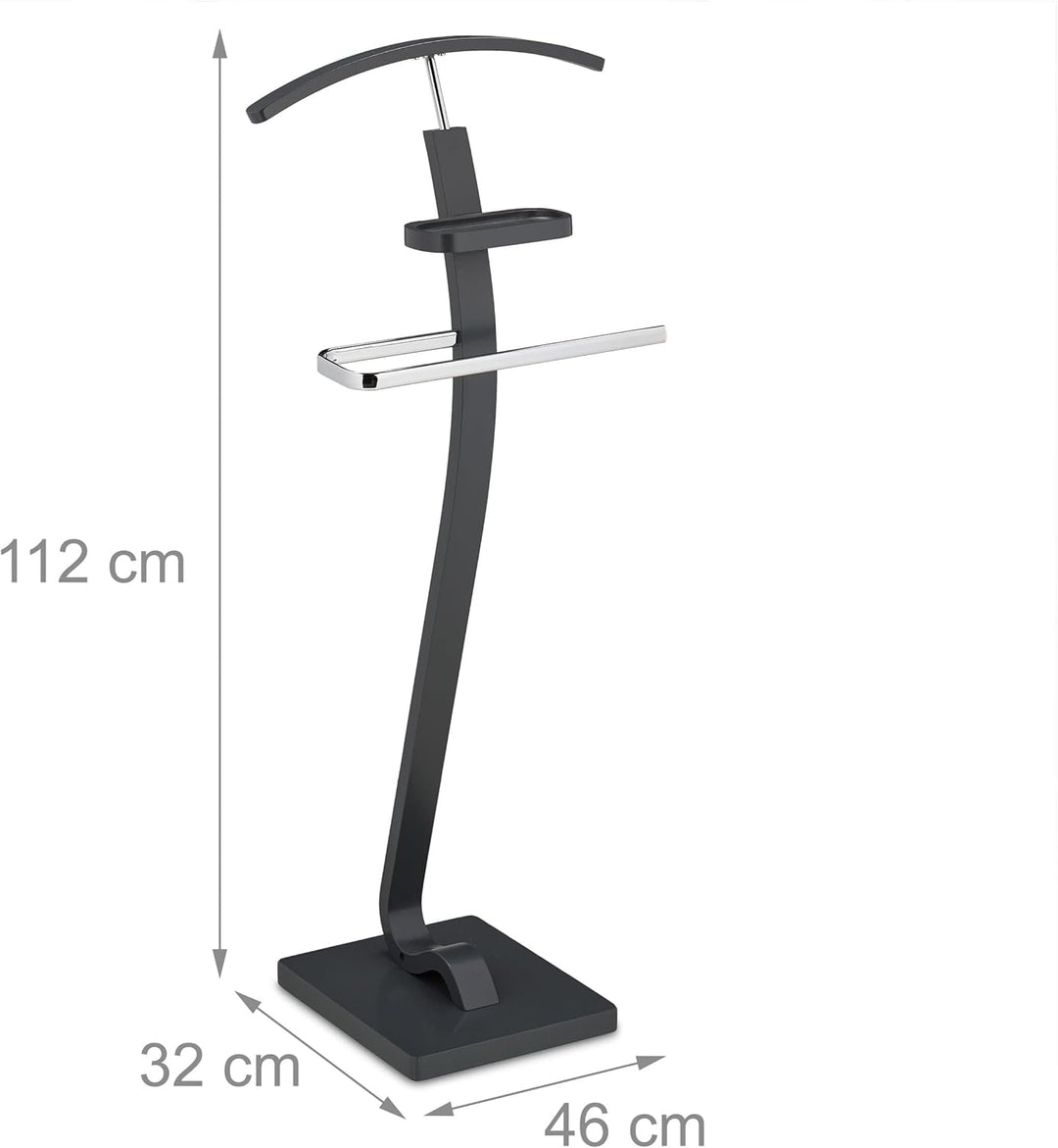 Relaxdays Herrendiener, mit Ablage, für Jackett & Hose, HBT: 112 x 46 x 32 cm, MDF & Stahl, Stiller