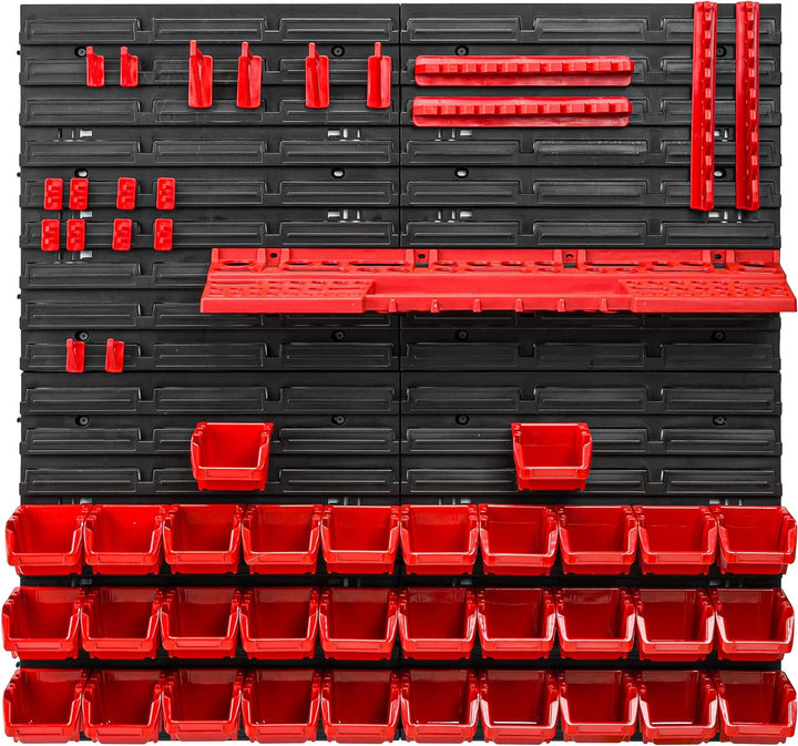 Lagersystem Werkstattregal | 78 x 78 cm | 32 stck. Box | Wandregal mit Werkzeughalterungen und Stape