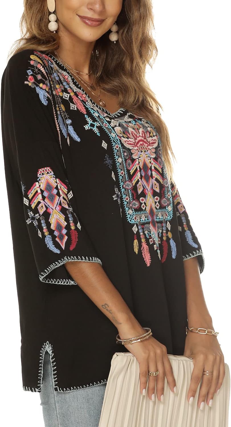 Vakakado boho Stickerei Bluse hippie Kleidung Damen 70er 80er Jahre Bekleidung bohemian Folklore Bes