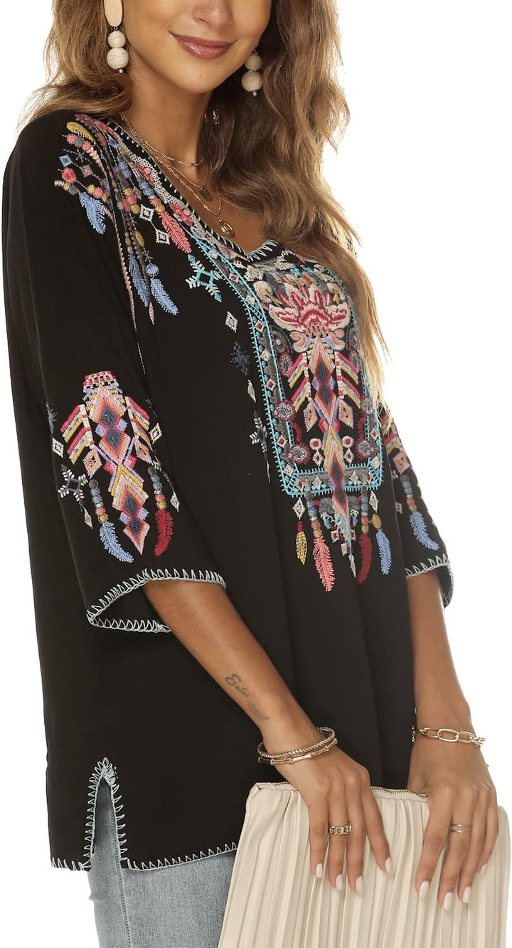 Vakakado boho Stickerei Bluse hippie Kleidung Damen 70er 80er Jahre Bekleidung bohemian Folklore Bes
