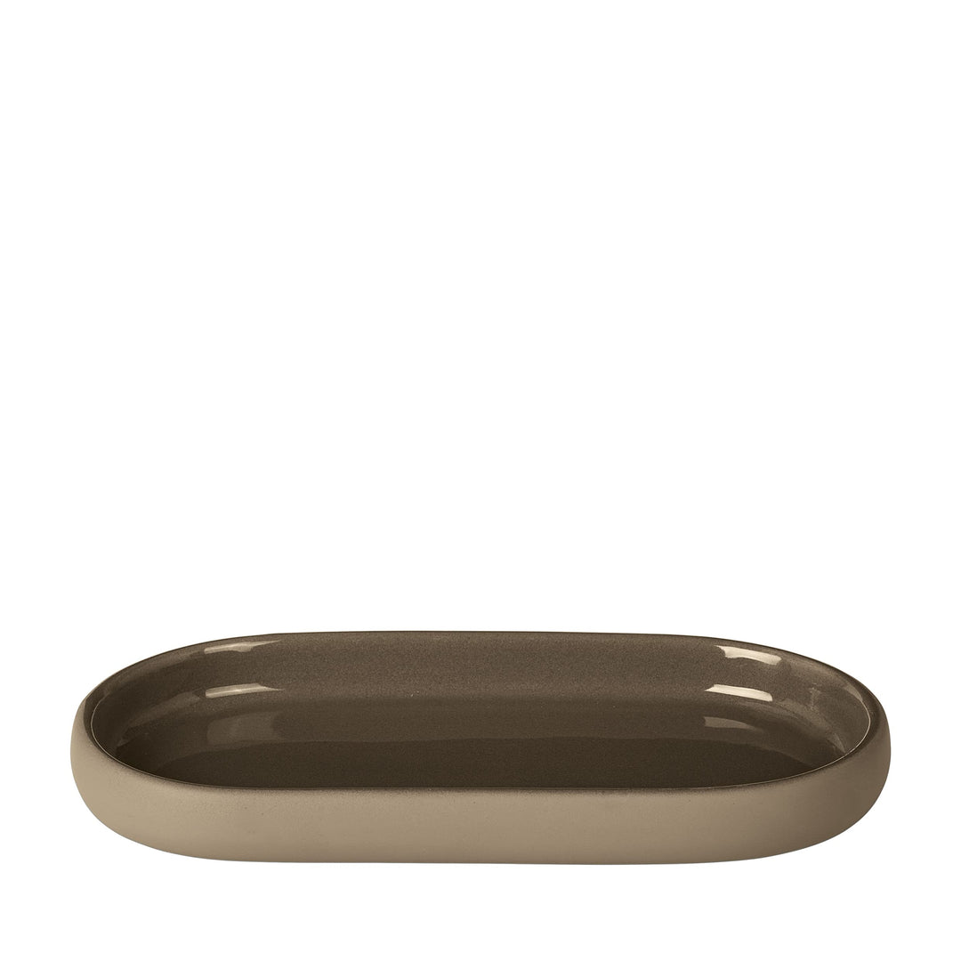 blomus Tablett SONO | Farbe Tan | 19L x 10B x 2H cm | Ablageschale aus Keramik | Badaccessoire | Sei