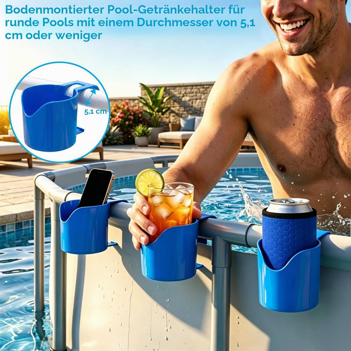 Pool Getränkehalter Set mit 4 Haltern und 4 Bierkühler Getränkehalter Pool zum Einhängen am Poolrand