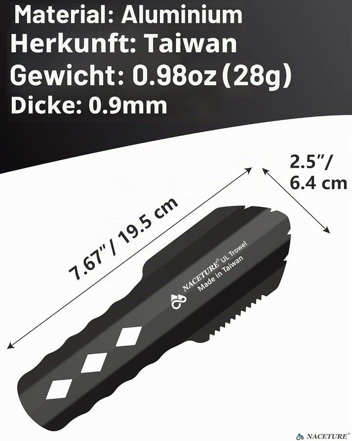 NACETURE Ultraleichte Backpackkelle aus Aluminium, kleines Töpfchen-Multitool mit längerem Griff, un