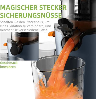 Biolomix Entsafter Slow Juicer 7.8 CM breiter Schacht 200 W Entsafter Gemüse und Obst Kaltpress Ents