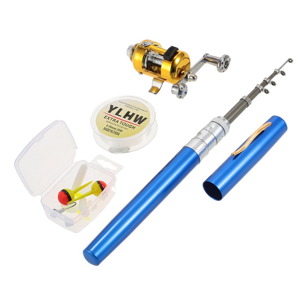 Lixada Mini Angel Reel Combo Kit, Pen Angelrute + Fishing Wheel + Angelschnur + Weiche Köder + Hooks