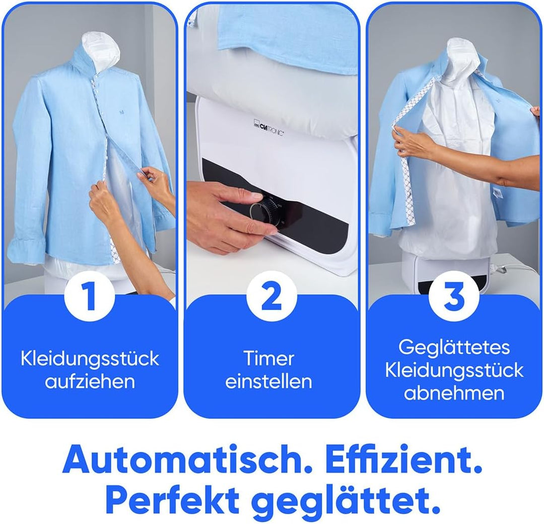 Clatronic HBB 3734 automatischer Hemdenbügler für knitterfreie Hemden, Blusen, Shirts und Hosen, Hos