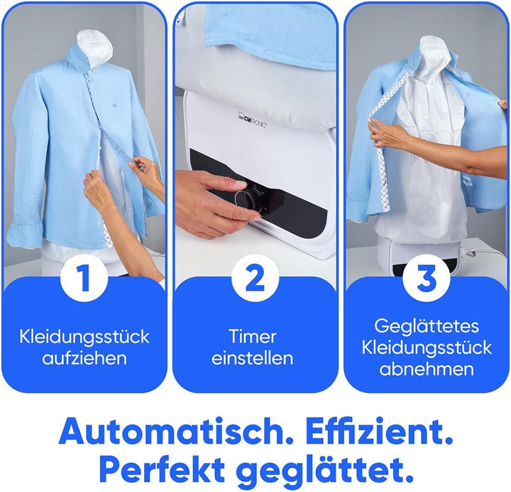 Clatronic HBB 3734 automatischer Hemdenbügler für knitterfreie Hemden, Blusen, Shirts und Hosen, Hos